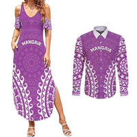 Custom Cook Islands Mangaia Couples Matching Summer Maxi Dress and Long Sleeve Button Shirt Polynesian Tribal Tattoo