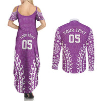 Custom Cook Islands Mangaia Couples Matching Summer Maxi Dress and Long Sleeve Button Shirt Polynesian Tribal Tattoo
