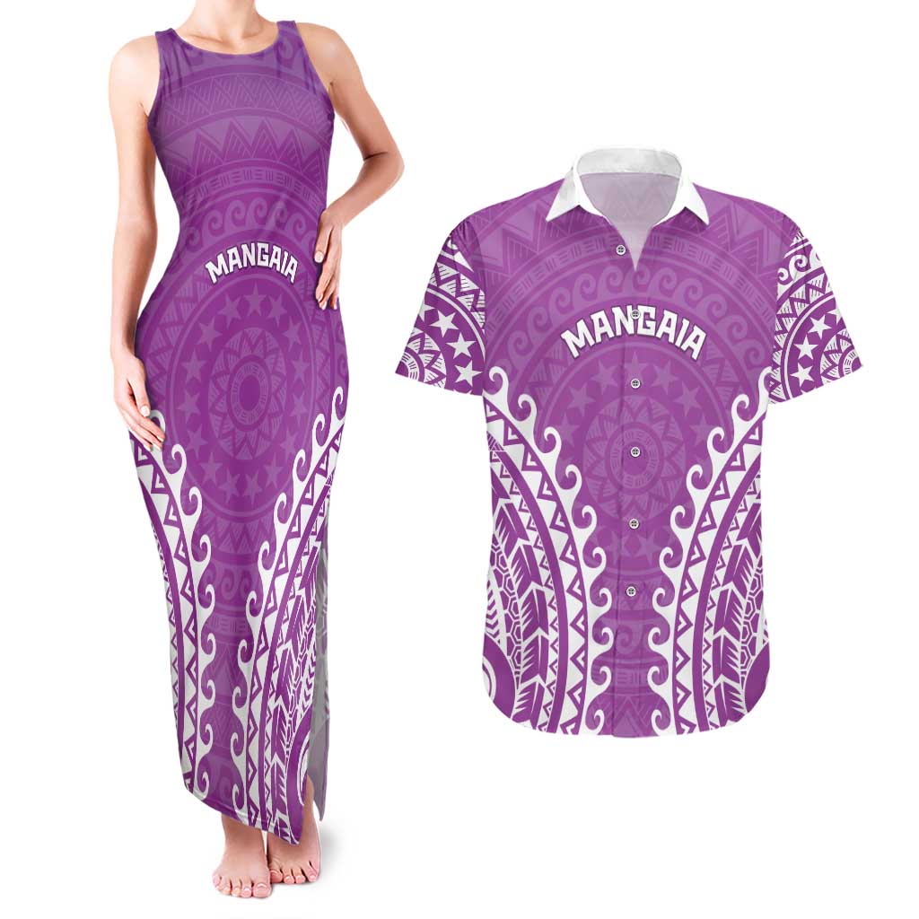 Custom Cook Islands Mangaia Couples Matching Tank Maxi Dress and Hawaiian Shirt Polynesian Tribal Tattoo