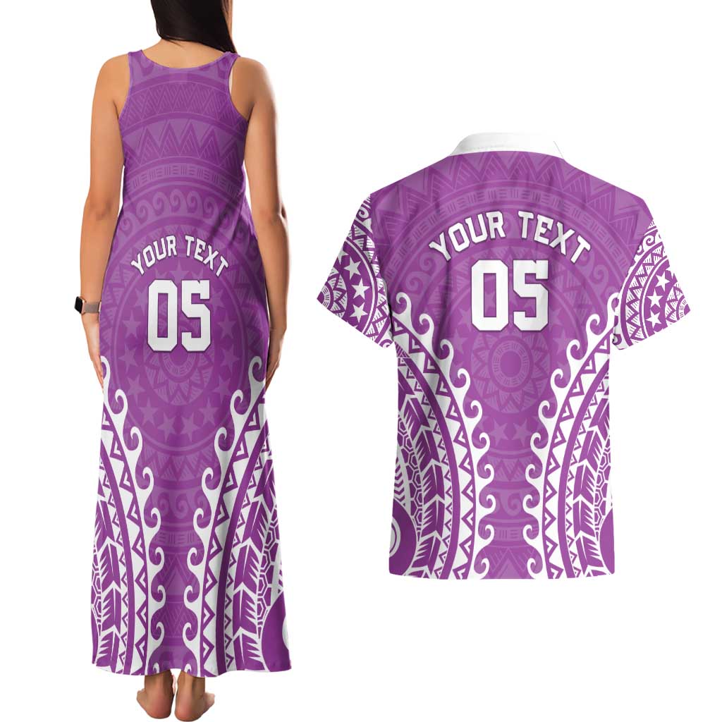Custom Cook Islands Mangaia Couples Matching Tank Maxi Dress and Hawaiian Shirt Polynesian Tribal Tattoo