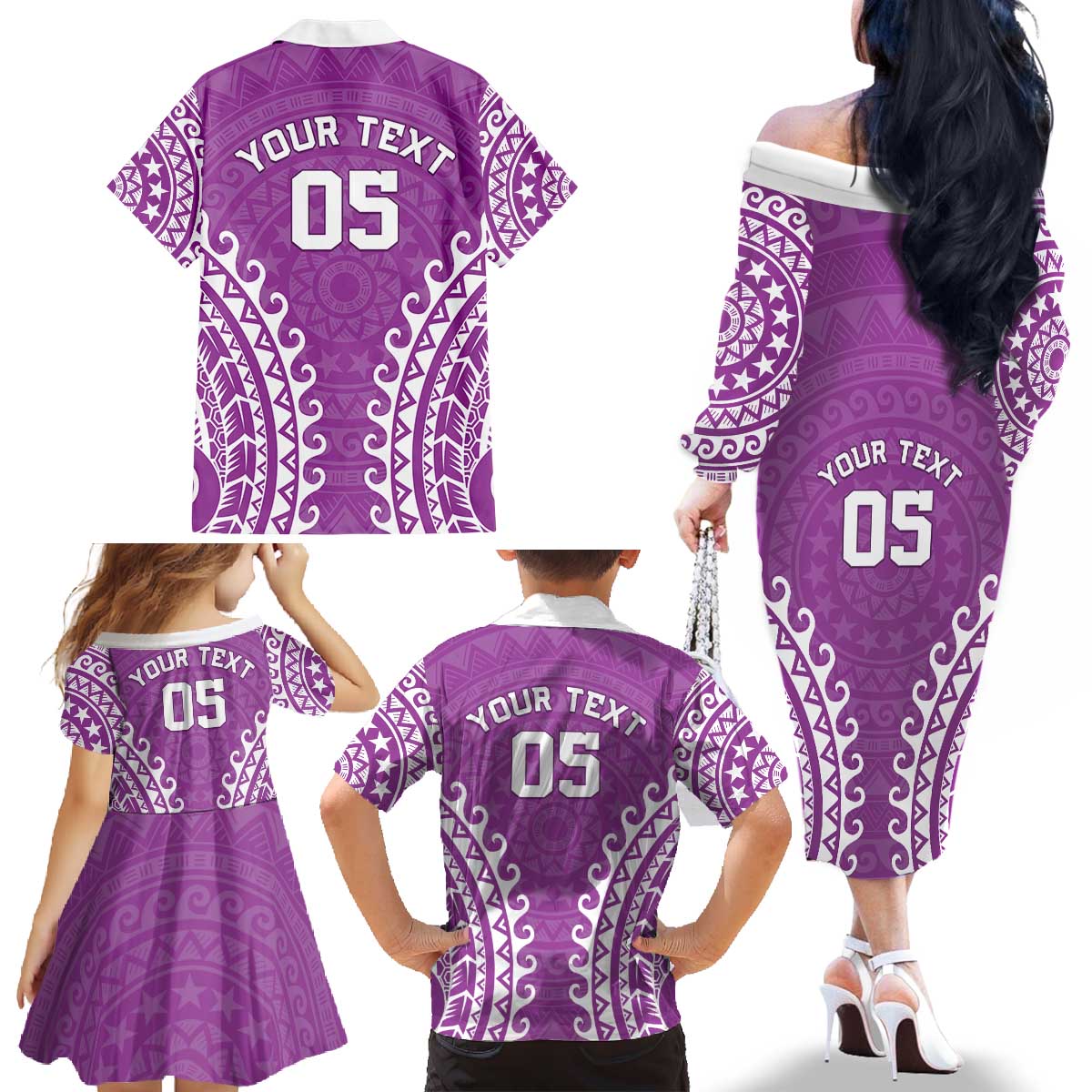 Custom Cook Islands Mangaia Family Matching Off The Shoulder Long Sleeve Dress and Hawaiian Shirt Polynesian Tribal Tattoo