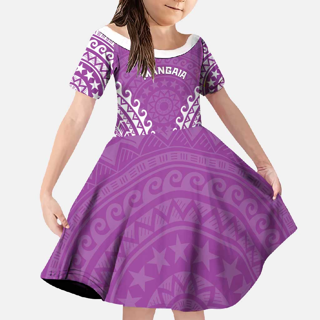 Custom Cook Islands Mangaia Family Matching Short Sleeve Bodycon Dress and Hawaiian Shirt Polynesian Tribal Tattoo LT05 Daughter's Dress Pink - Polynesian Pride