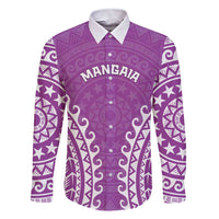 Custom Cook Islands Mangaia Family Matching Short Sleeve Bodycon Dress and Hawaiian Shirt Polynesian Tribal Tattoo LT05 Dad's Shirt - Long Sleeve Pink - Polynesian Pride