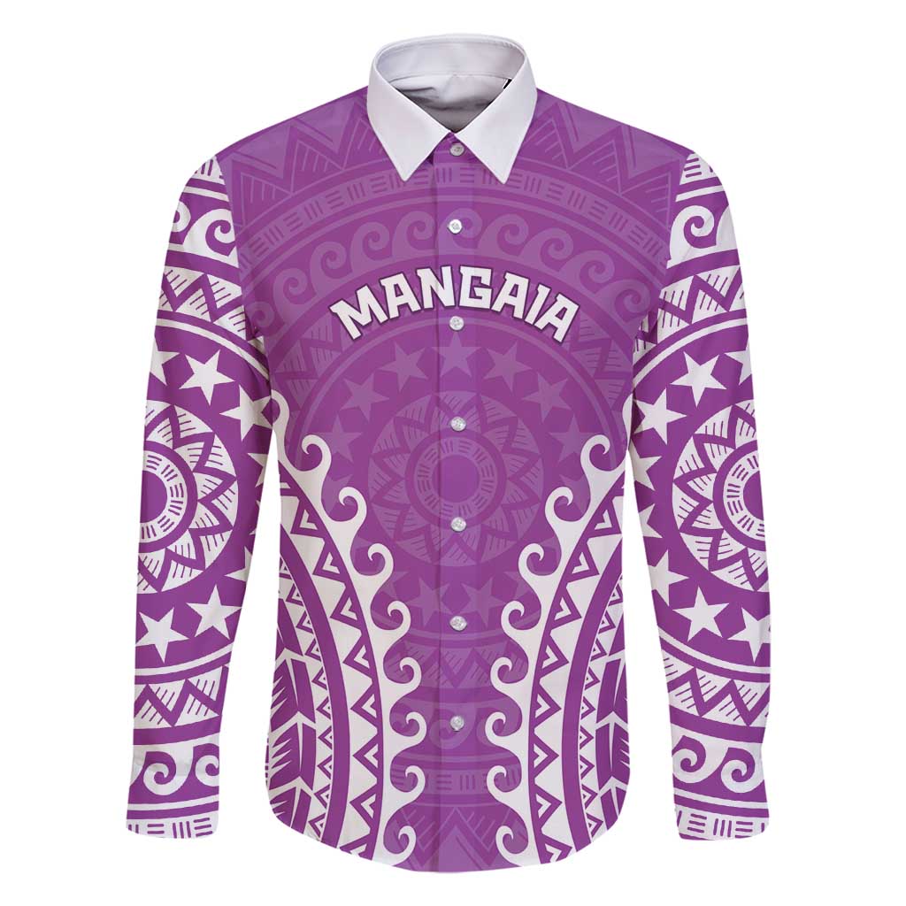 Custom Cook Islands Mangaia Family Matching Summer Maxi Dress and Hawaiian Shirt Polynesian Tribal Tattoo LT05 Dad's Shirt - Long Sleeve Pink - Polynesian Pride