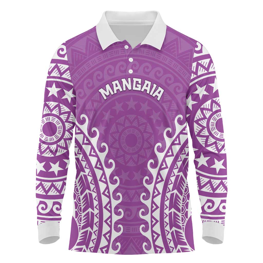 Custom Cook Islands Mangaia Long Sleeve Polo Shirt Polynesian Tribal Tattoo