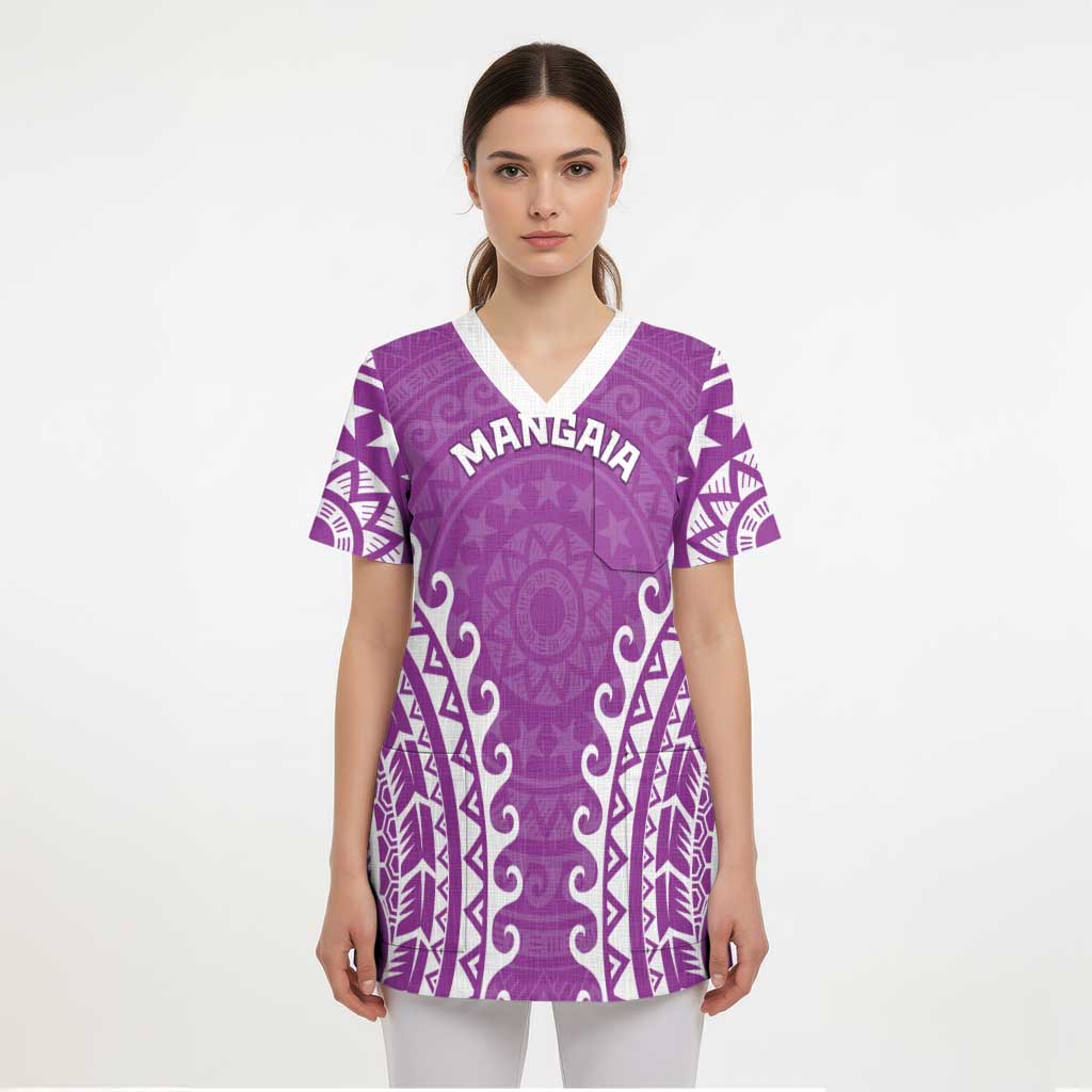 Custom Cook Islands Mangaia Scrub Top Polynesian Tribal Tattoo - Polynesian Pride