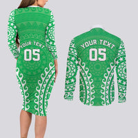 Custom Cook Islands Mitiaro Couples Matching Long Sleeve Bodycon Dress and Long Sleeve Button Shirt Polynesian Tribal Tattoo
