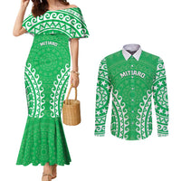 Custom Cook Islands Mitiaro Couples Matching Mermaid Dress and Long Sleeve Button Shirt Polynesian Tribal Tattoo
