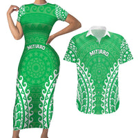 Custom Cook Islands Mitiaro Couples Matching Short Sleeve Bodycon Dress and Hawaiian Shirt Polynesian Tribal Tattoo