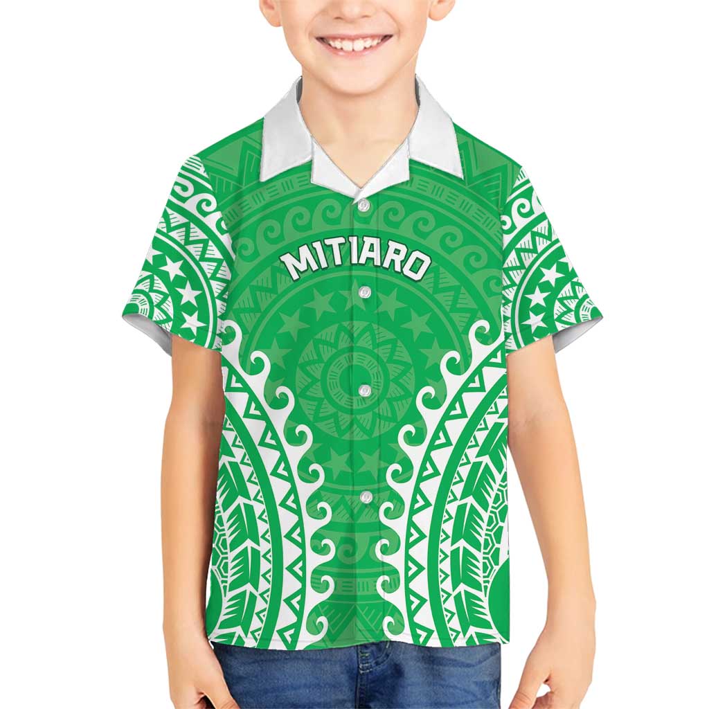 Custom Cook Islands Mitiaro Family Matching Long Sleeve Bodycon Dress and Hawaiian Shirt Polynesian Tribal Tattoo LT05 Son's Shirt Green - Polynesian Pride