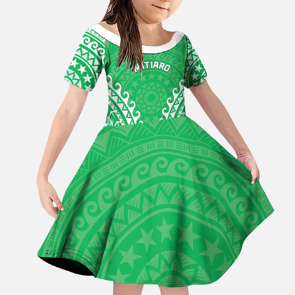 Custom Cook Islands Mitiaro Family Matching Mermaid Dress and Hawaiian Shirt Polynesian Tribal Tattoo LT05 Daughter's Dress Green - Polynesian Pride