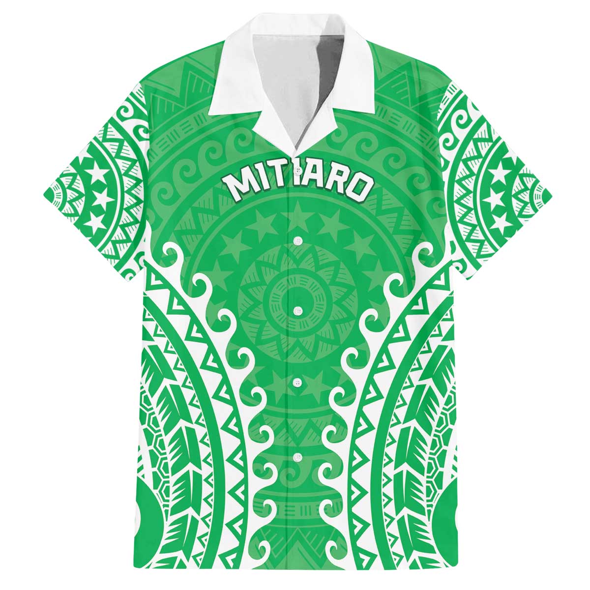Custom Cook Islands Mitiaro Family Matching Off The Shoulder Long Sleeve Dress and Hawaiian Shirt Polynesian Tribal Tattoo LT05 Dad's Shirt - Short Sleeve Green - Polynesian Pride