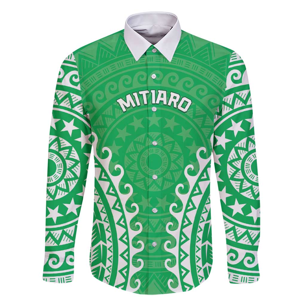 Custom Cook Islands Mitiaro Family Matching Short Sleeve Bodycon Dress and Hawaiian Shirt Polynesian Tribal Tattoo LT05 Dad's Shirt - Long Sleeve Green - Polynesian Pride