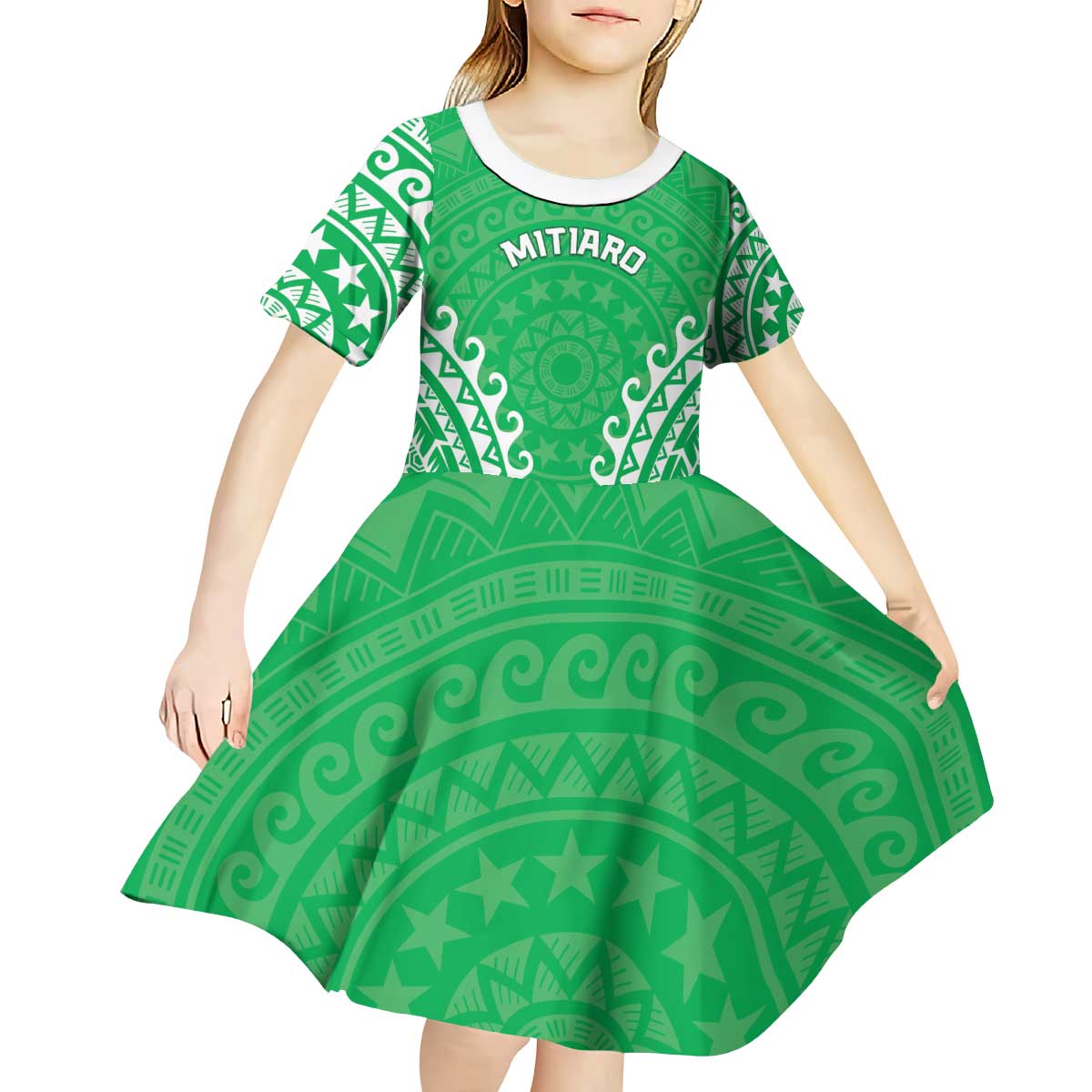 Custom Cook Islands Mitiaro Kid Short Sleeve Dress Polynesian Tribal Tattoo
