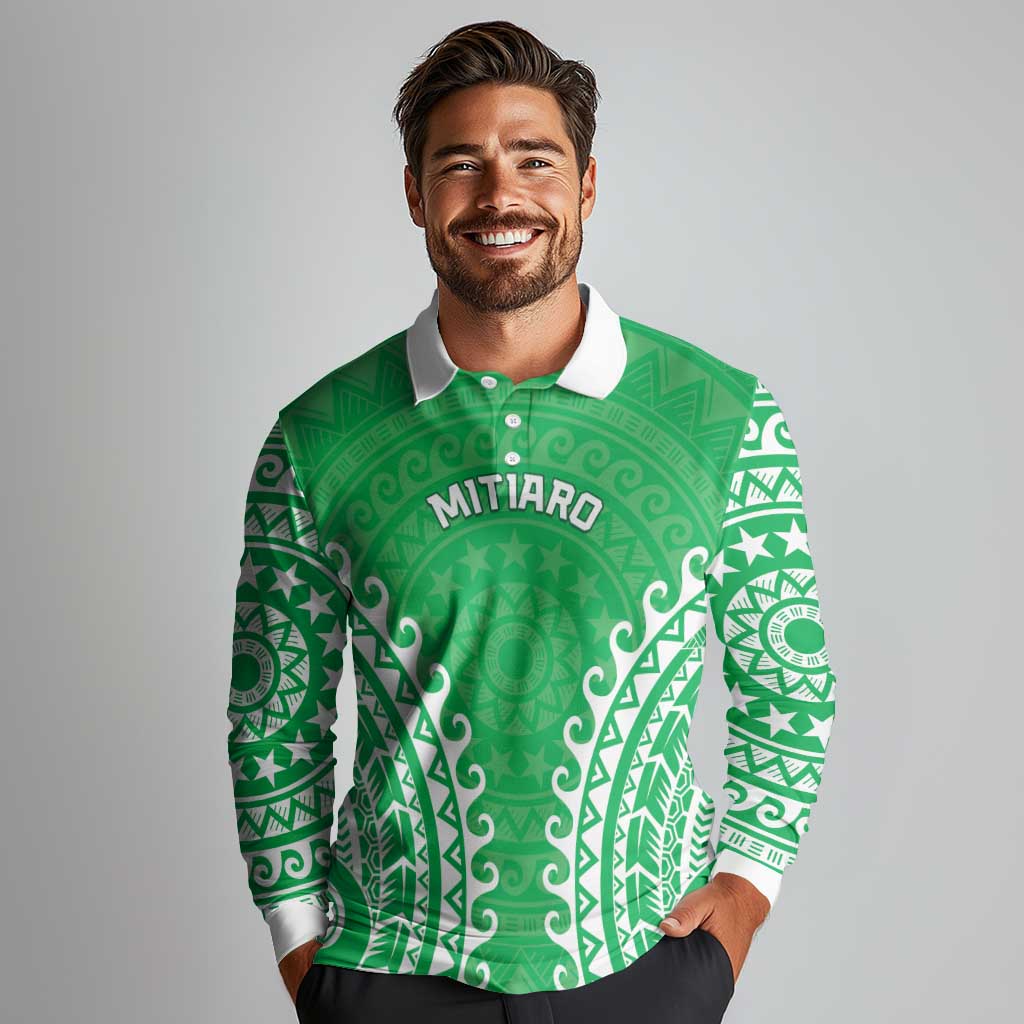 Custom Cook Islands Mitiaro Long Sleeve Polo Shirt Polynesian Tribal Tattoo
