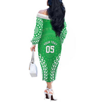 Custom Cook Islands Mitiaro Off The Shoulder Long Sleeve Dress Polynesian Tribal Tattoo LT05 - Polynesian Pride