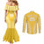 Custom Cook Islands Aitutaki Couples Matching Mermaid Dress and Long Sleeve Button Shirt Polynesian Tribal Tattoo