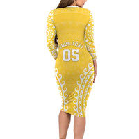 Custom Cook Islands Aitutaki Family Matching Long Sleeve Bodycon Dress and Hawaiian Shirt Polynesian Tribal Tattoo LT05 - Polynesian Pride