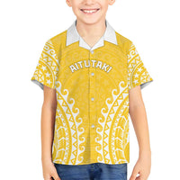 Custom Cook Islands Aitutaki Family Matching Long Sleeve Bodycon Dress and Hawaiian Shirt Polynesian Tribal Tattoo LT05 Son's Shirt Yellow - Polynesian Pride