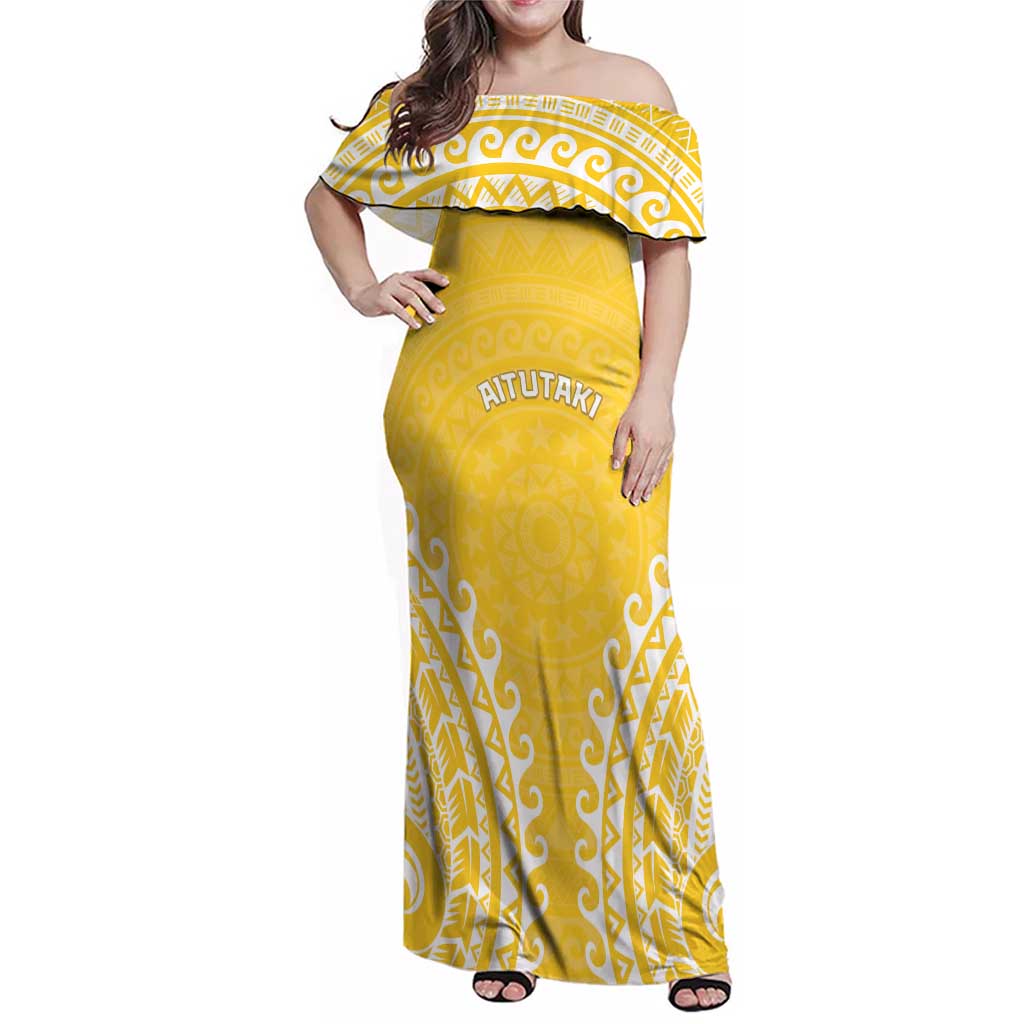 Custom Cook Islands Aitutaki Family Matching Off Shoulder Maxi Dress and Hawaiian Shirt Polynesian Tribal Tattoo