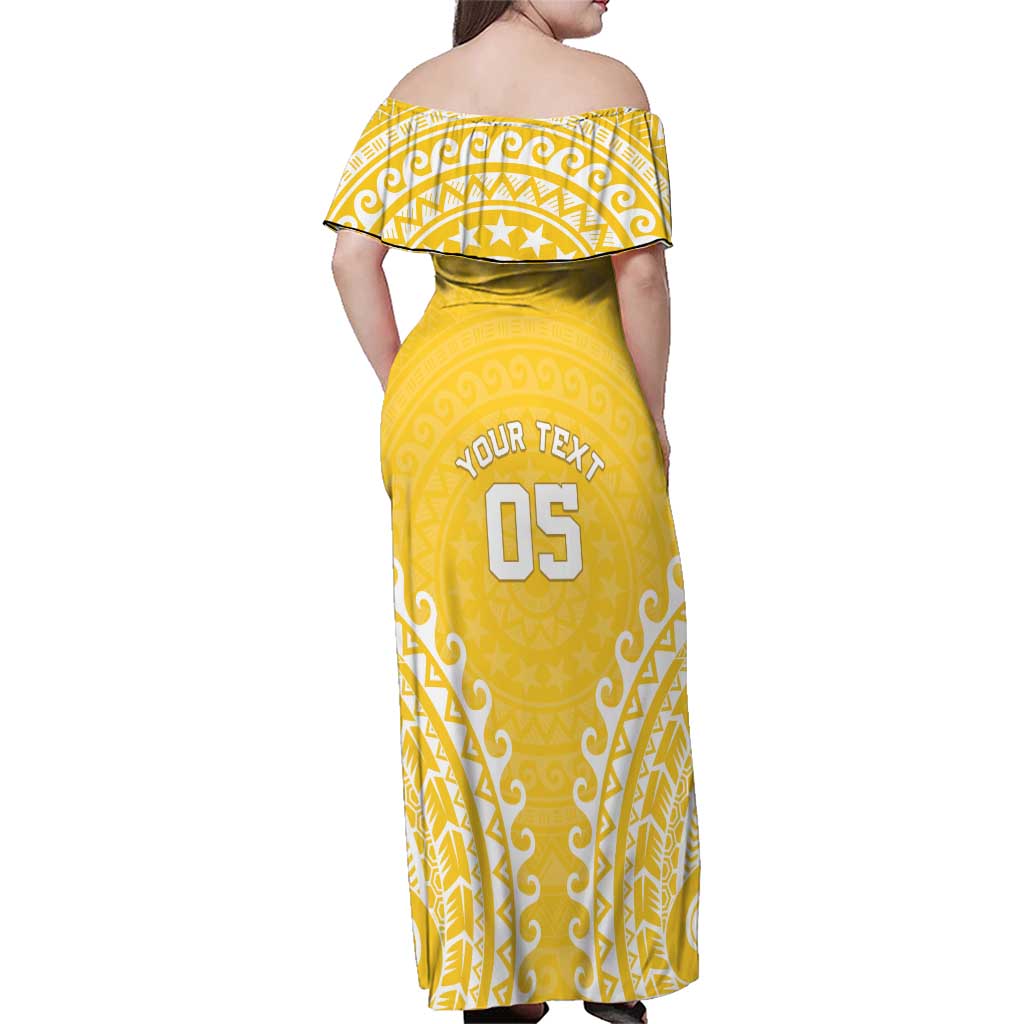 Custom Cook Islands Aitutaki Family Matching Off Shoulder Maxi Dress and Hawaiian Shirt Polynesian Tribal Tattoo