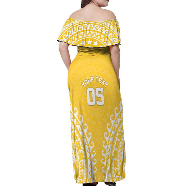 Cook Islands Aitutaki Off The Shoulder Long Sleeve Dress Coat Of Arms Plumeria Polynesian Turtle LT05 main image 1