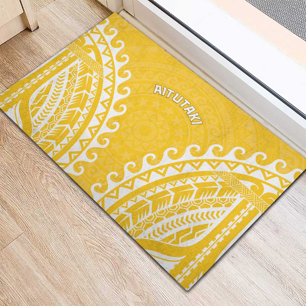 Custom Cook Islands Aitutaki Rubber Doormat Polynesian Tribal Tattoo
