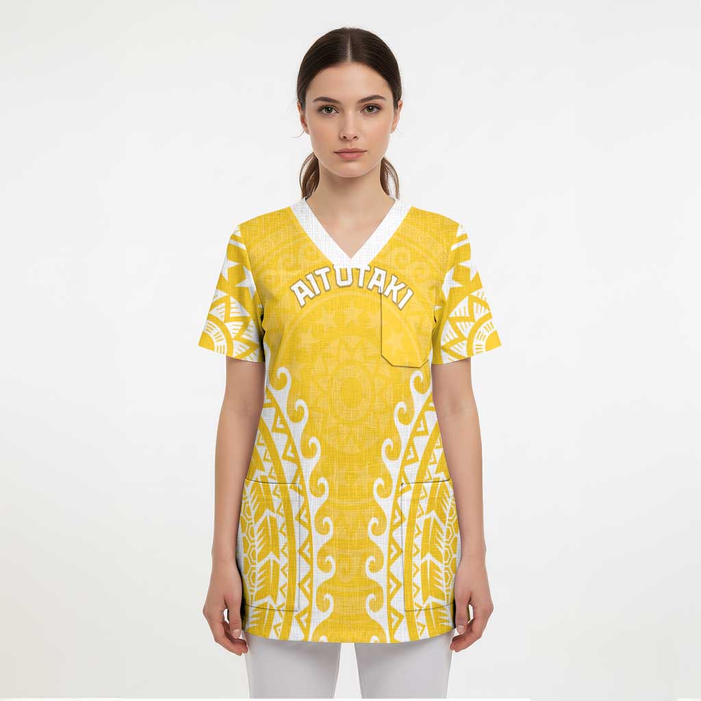 Custom Cook Islands Aitutaki Scrub Top Polynesian Tribal Tattoo - Polynesian Pride