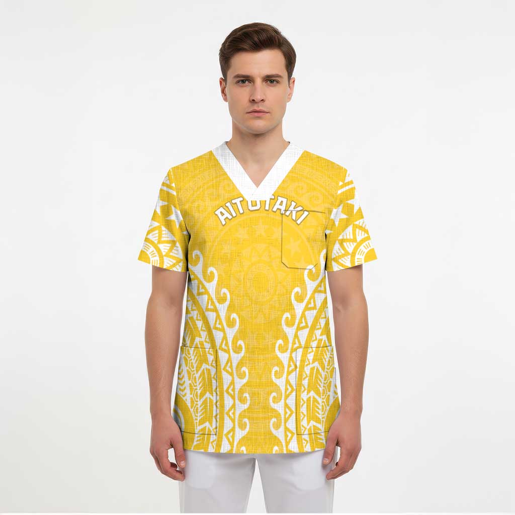 Custom Cook Islands Aitutaki Scrub Top Polynesian Tribal Tattoo - Polynesian Pride