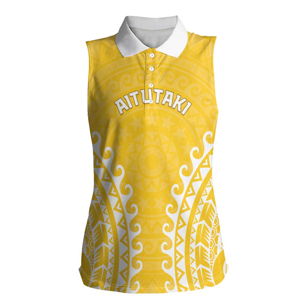 Custom Cook Islands Aitutaki Women Sleeveless Polo Shirt Polynesian Tribal Tattoo
