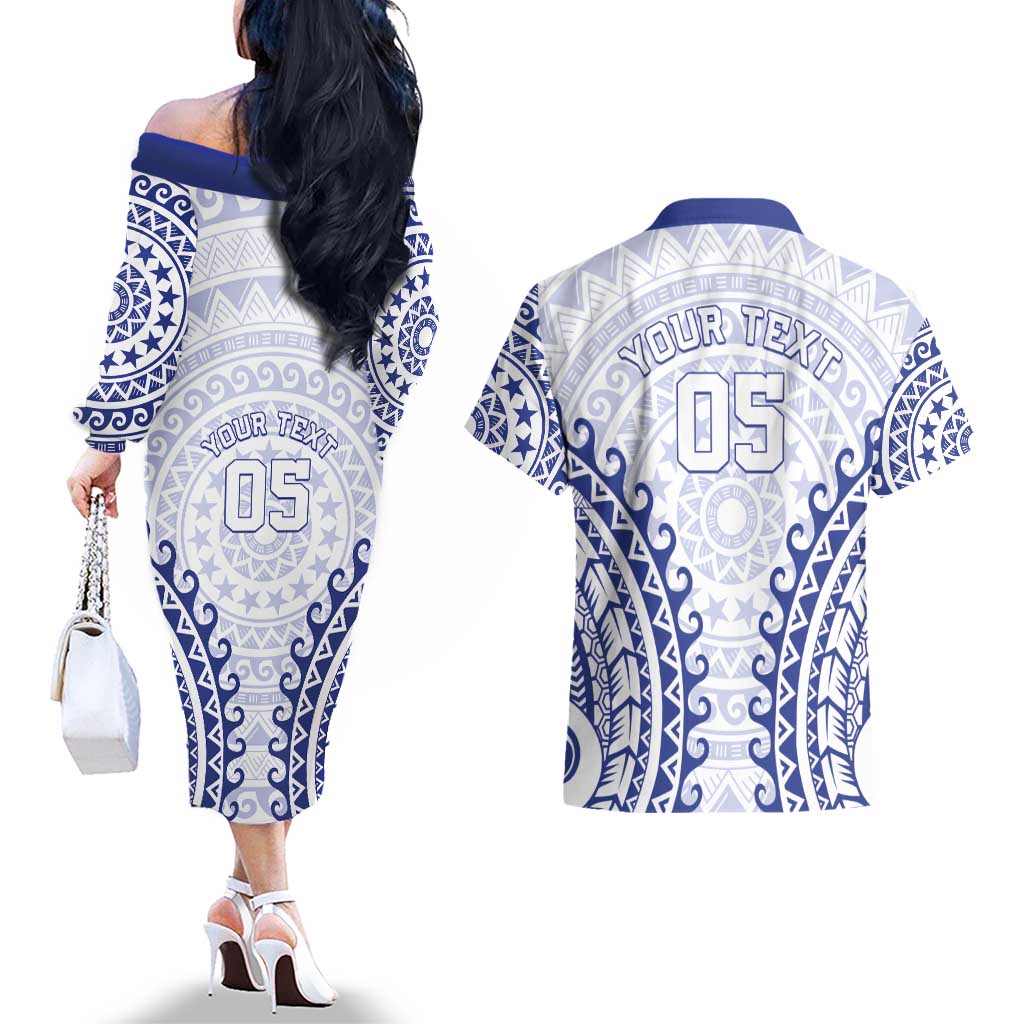 Custom Cook Islands Palmerston Couples Matching Off The Shoulder Long Sleeve Dress and Hawaiian Shirt Polynesian Tribal Tattoo