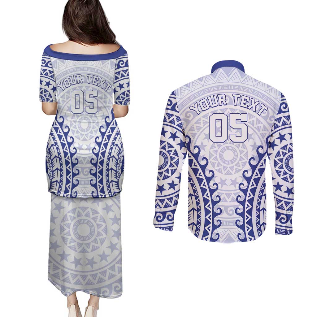 Custom Cook Islands Palmerston Couples Matching Puletasi and Long Sleeve Button Shirt Polynesian Tribal Tattoo