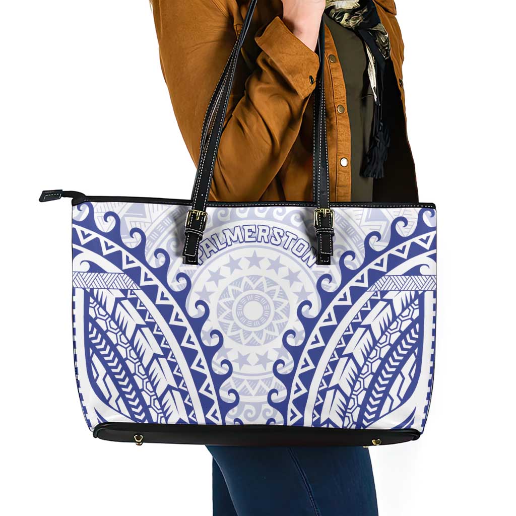 Custom Cook Islands Palmerston Leather Tote Bag Polynesian Tribal Tattoo