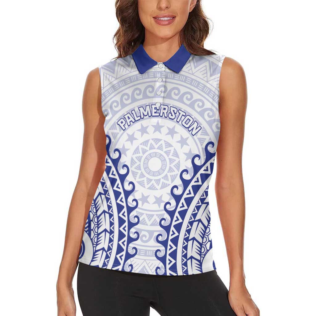 Custom Cook Islands Palmerston Women Sleeveless Polo Shirt Polynesian Tribal Tattoo
