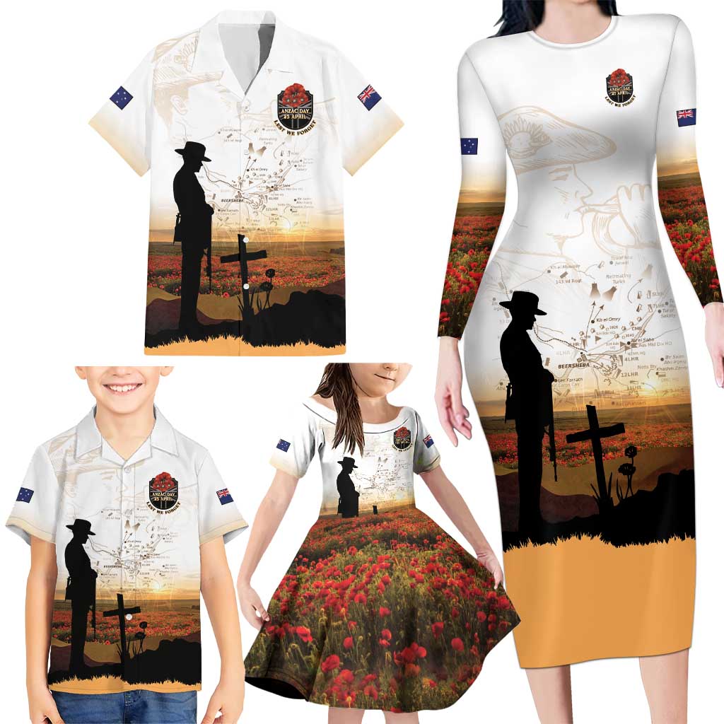 Australia And New Zealand ANZAC Day Family Matching Long Sleeve Bodycon Dress and Hawaiian Shirt Battle Of Beersheba