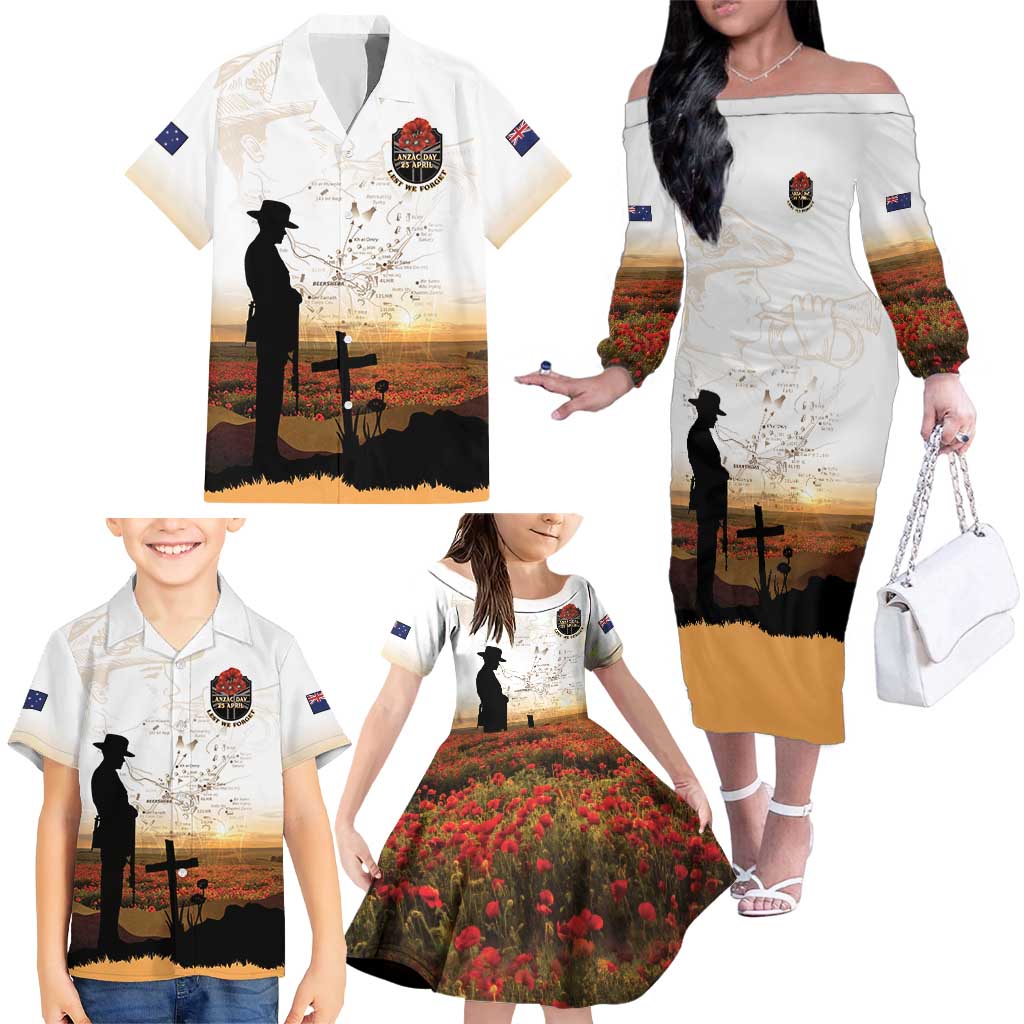 Australia And New Zealand ANZAC Day Family Matching Off The Shoulder Long Sleeve Dress and Hawaiian Shirt Battle Of Beersheba