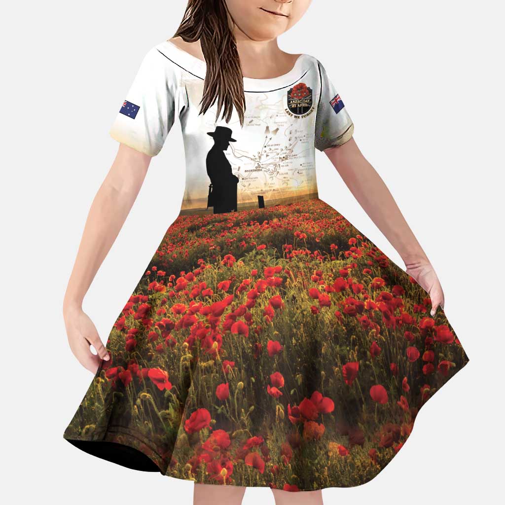 Australia And New Zealand ANZAC Day Family Matching Off Shoulder Maxi Dress and Hawaiian Shirt Battle Of Beersheba LT05 Daughter's Dress Beige - Polynesian Pride