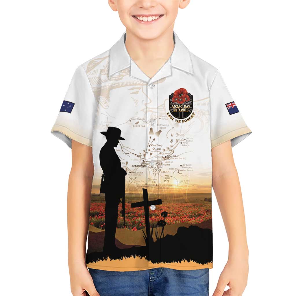 Australia And New Zealand ANZAC Day Family Matching Off Shoulder Maxi Dress and Hawaiian Shirt Battle Of Beersheba LT05 Son's Shirt Beige - Polynesian Pride