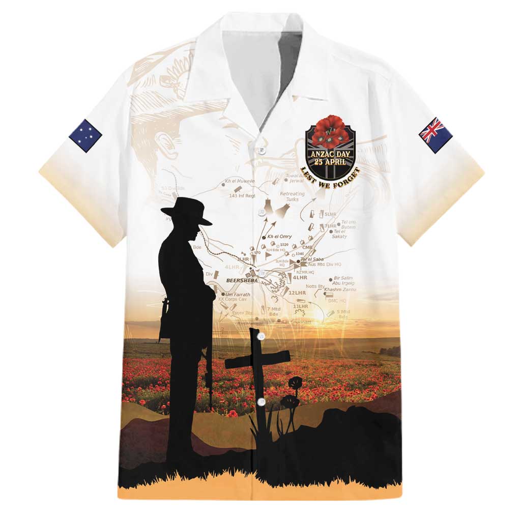 Australia And New Zealand ANZAC Day Family Matching Puletasi and Hawaiian Shirt Battle Of Beersheba LT05 Dad's Shirt - Short Sleeve Beige - Polynesian Pride