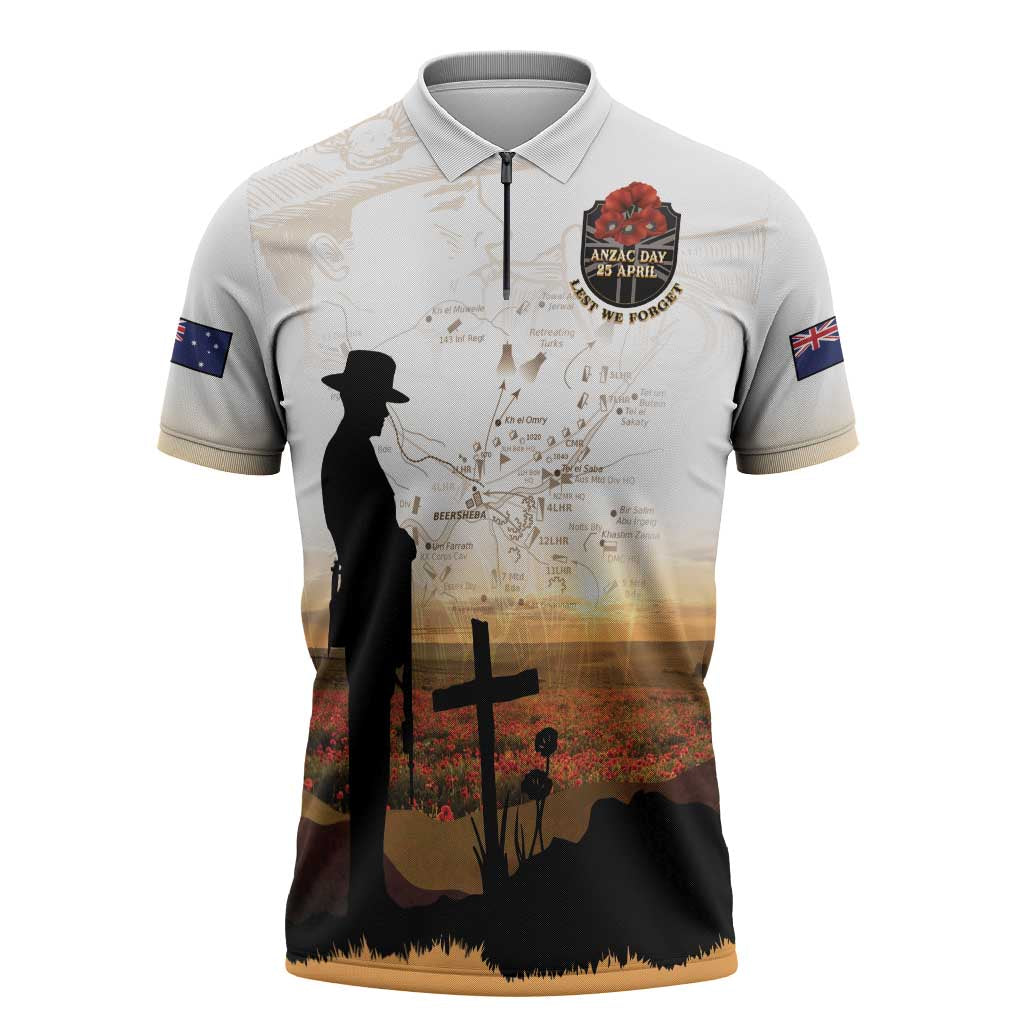 Australia And New Zealand ANZAC Day Zipper Polo Shirt Battle Of Beersheba