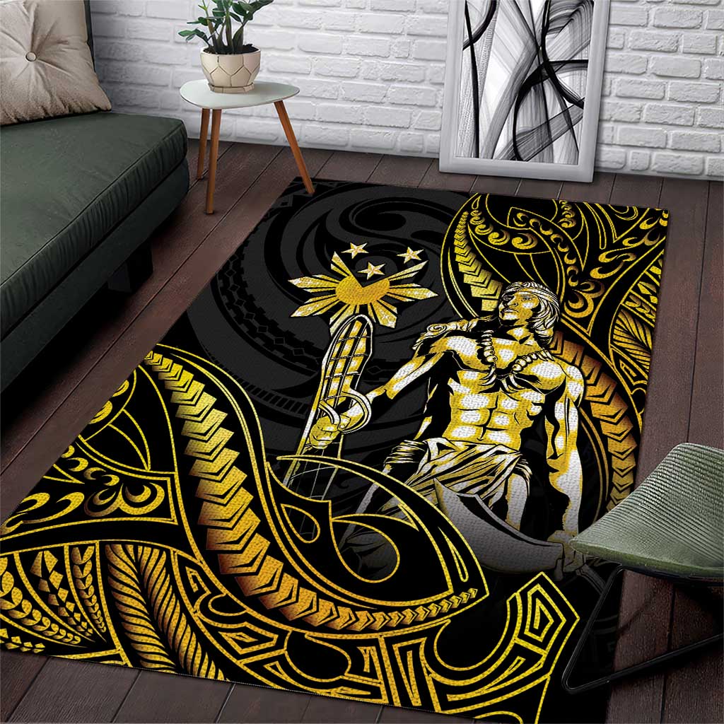 Filipinos Lapu Lapu Hero Area Rug Gold Polynesian Tribal Tattoo
