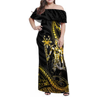Filipinos Lapu Lapu Hero Family Matching Off Shoulder Maxi Dress and Hawaiian Shirt Gold Polynesian Tribal Tattoo