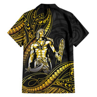 Filipinos Lapu Lapu Hero Family Matching Off Shoulder Short Dress and Hawaiian Shirt Gold Polynesian Tribal Tattoo