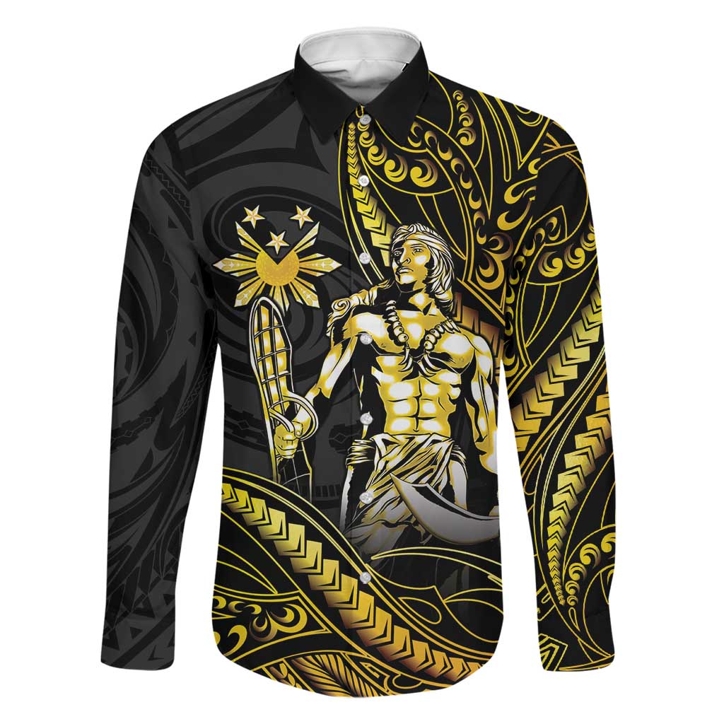 Filipinos Lapu Lapu Hero Family Matching Off Shoulder Short Dress and Hawaiian Shirt Gold Polynesian Tribal Tattoo