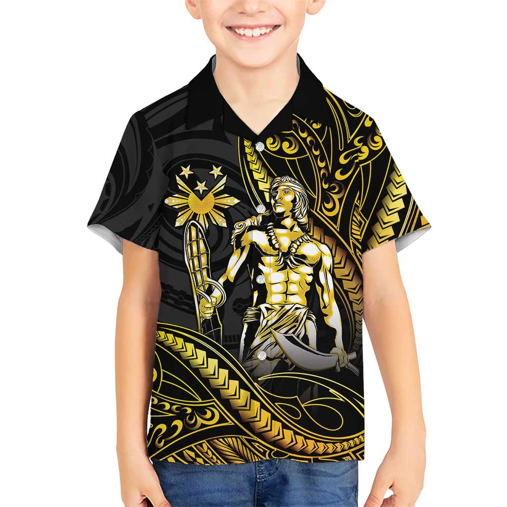 Filipinos Lapu Lapu Hero Family Matching Off Shoulder Short Dress and Hawaiian Shirt Gold Polynesian Tribal Tattoo