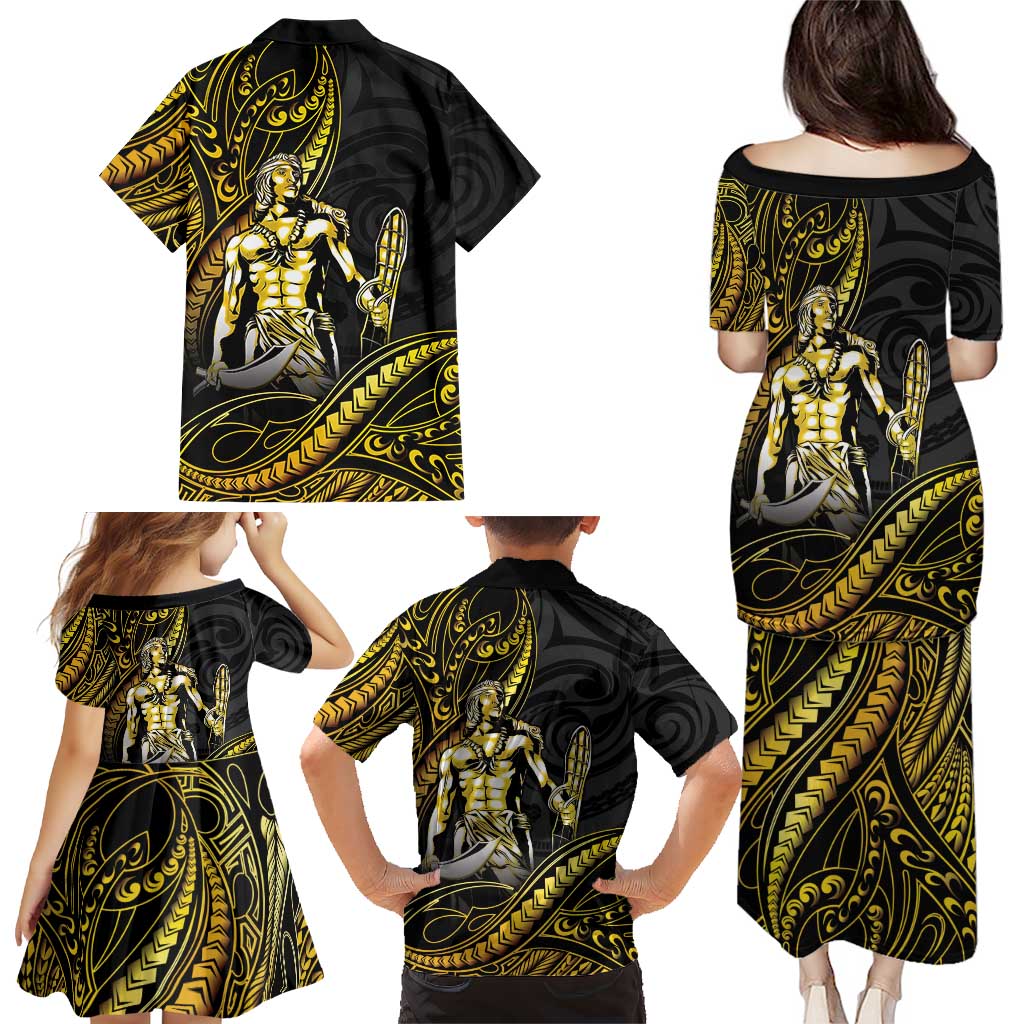 Filipinos Lapu Lapu Hero Family Matching Puletasi and Hawaiian Shirt Gold Polynesian Tribal Tattoo