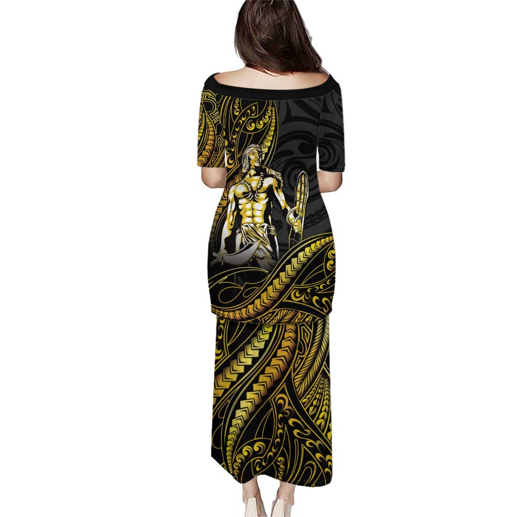 Filipinos Lapu Lapu Hero Family Matching Puletasi and Hawaiian Shirt Gold Polynesian Tribal Tattoo