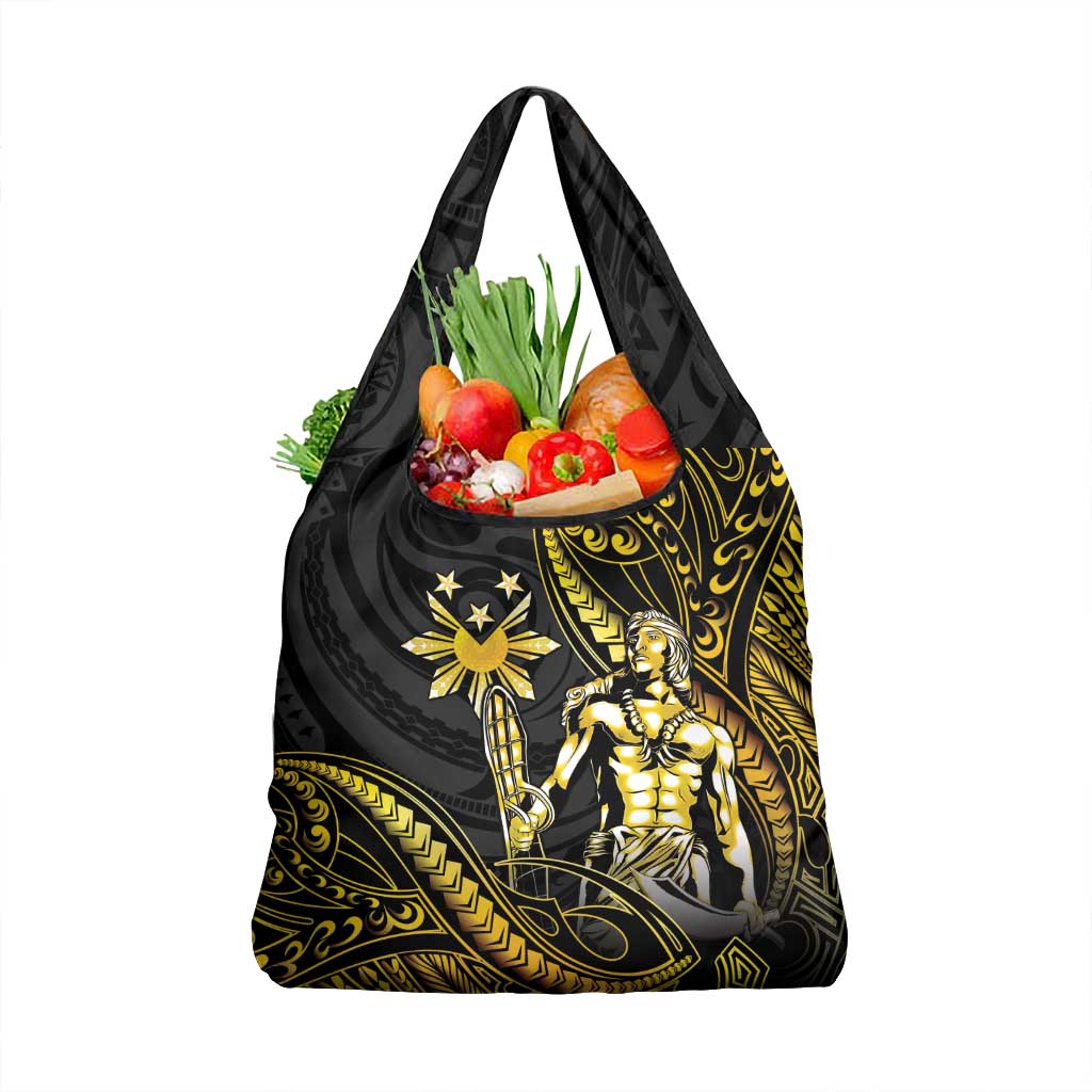 Filipinos Lapu Lapu Hero Grocery Bag Gold Polynesian Tribal Tattoo