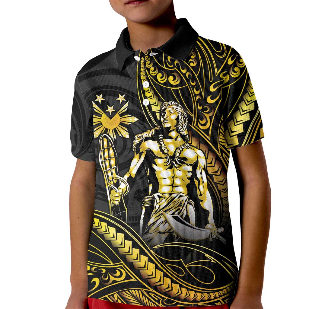Filipinos Lapu Lapu Hero Kid Polo Shirt Gold Polynesian Tribal Tattoo