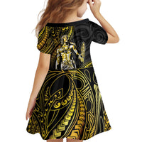 Filipinos Lapu Lapu Hero Kid Short Sleeve Dress Gold Polynesian Tribal Tattoo